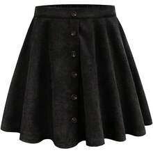 Plus Size Basic Versatile Stretchy Elastic Waist Flared Casual Mini Skater Skirt/Pleated Plaid Skirt For Women XL-5XL - 01-純黑色 - 查看 12