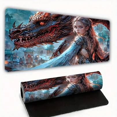لوحة الماوس ذات الصور عالية الدقة للتنانين والفتيات الأنمي، لوحة ماوس كبيرة الحجم، جودة عالية، وسادة لوحة المفاتيح، مصنوعة من مادة مطاطية مقاومة للانزلاق وقوية، عملية خياطة حافة مثبتة بإحكام، طباعة أنماط ملونة عالية الدقة، لوحة ماوس مستطيلة، وسادة سطح مكتب للألعاب الإلكترونية، مناسبة لديكور المكتب، الدراسة والعمل، أو كخيار هدية مثالي، وسادة ماوس المكتب.