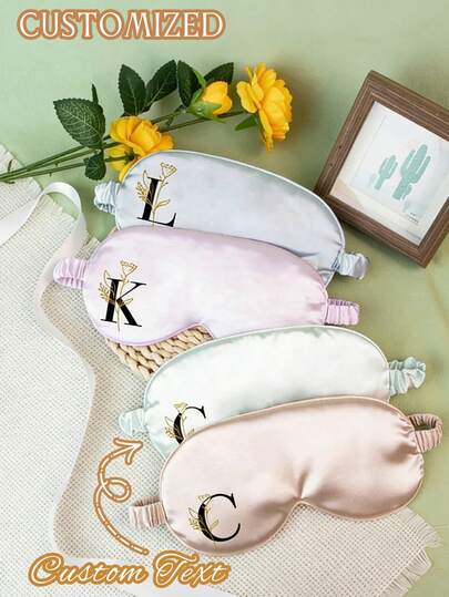 Personalized Satin Sleep Mask With Printed Initial,Bridesmaid Gift, Wedding Favor, Custom Letter Eye Cover, Spa Party Favor