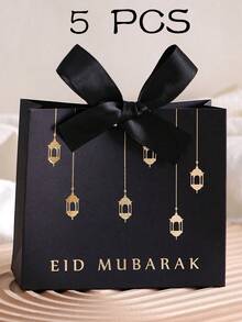 5个/套豪华节日礼盒，尺寸：10.5*10*4.5厘米，经典黑色、白色、浪漫粉色，饰以金色灯笼和丝带 - 非常适合优雅地展示糖果、巧克力和独特的纪念品。 - 彩色 - 查看 12