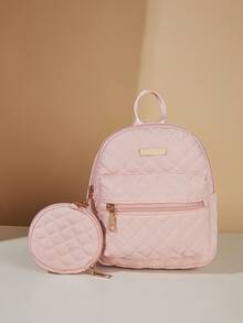 1 Set Girls' Quilted Classic Backpack With Coin Purse, 2pcs Fashionable Backpack Set, Great Gift - Multicolor - View 18