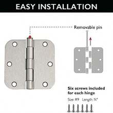 Bisagras de puerta interior de Design House, 3.5 pulgadas x 3.5 pulgadas, redondeado, 5/8 pulgadas. Radio, acero, prelubricado, herrajes para puertas, nquel satinado, paquete de 10, 181420 - níquel satinado+1 - Ver 11