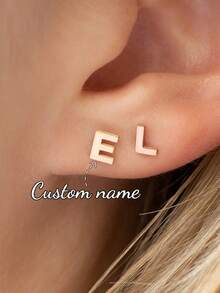 定制不锈钢3D立体姓名耳环，双层焊接姓名耳环，优雅珠宝礼物，适合送给女朋友，也适合作为生日、母亲节、圣诞节礼物送给家人。 - 金色耳環-單層3 - 查看 8