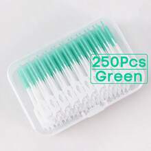 牙间刷 50/100/150/200/250 支装，牙线棒，牙签，PP 软尼龙刷毛，L 型牙缝清洁器，牙菌斑去除器，适用于成人、儿童，正畸牙套口腔卫生工具，旅行便携，带防尘盖 - 綠色 - 查看 9