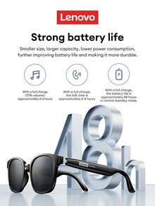 Kính Bluetooth Lenovo GS106 kiểu cổ điển, Bluetooth 6.0, thiết kế mở, thời lượng pin dài, điều khiển cảm ứng nhạy, nhẹ và thoải mái khi đeo, phù hợp cho hoạt động ngoài trời, văn phòng, lái xe, phối đồ thời trang, tương thích với điện thoại thông minh, là một ý tưởng quà tặng tuyệt vời. - màu đen - Xem 6