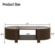 MERAX Oval Fluted Coffee Table With Storage For Living Room, Rubber Solid Wood, 1 Shelf & 2 Open Storage Doors, 47", Walnut - 核桃 - 查看 7