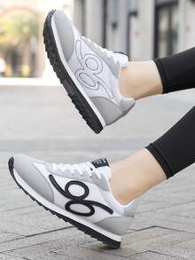 女士复古轻便舒适圆头系带鞋，透气学生休闲情侣简约低帮软底百搭运动鞋 - 灰白 - 查看 6