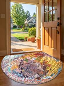 1pc Washable Semi-Circle Entrance Mat - Colorful Disco Ball Pattern, Washable Velvet Surface, Non-Slip Dotted Plastic Bottom, 4 Size Options, Suitable For Entryway, Bedroom And Bathroom, Bestselling And Well-Reviewed Semi-Circle Entrance Mat With Non-Slip Bottom - Multicolor (New) - View 4