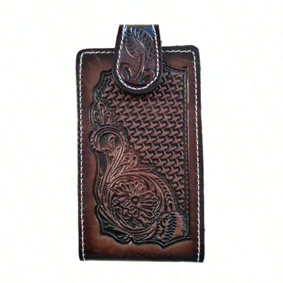 CSWestern autentic Leather Mexican cel Phone case for Belt with Magnetic Closure. Universal Size Brown - Marrn - Ver 1