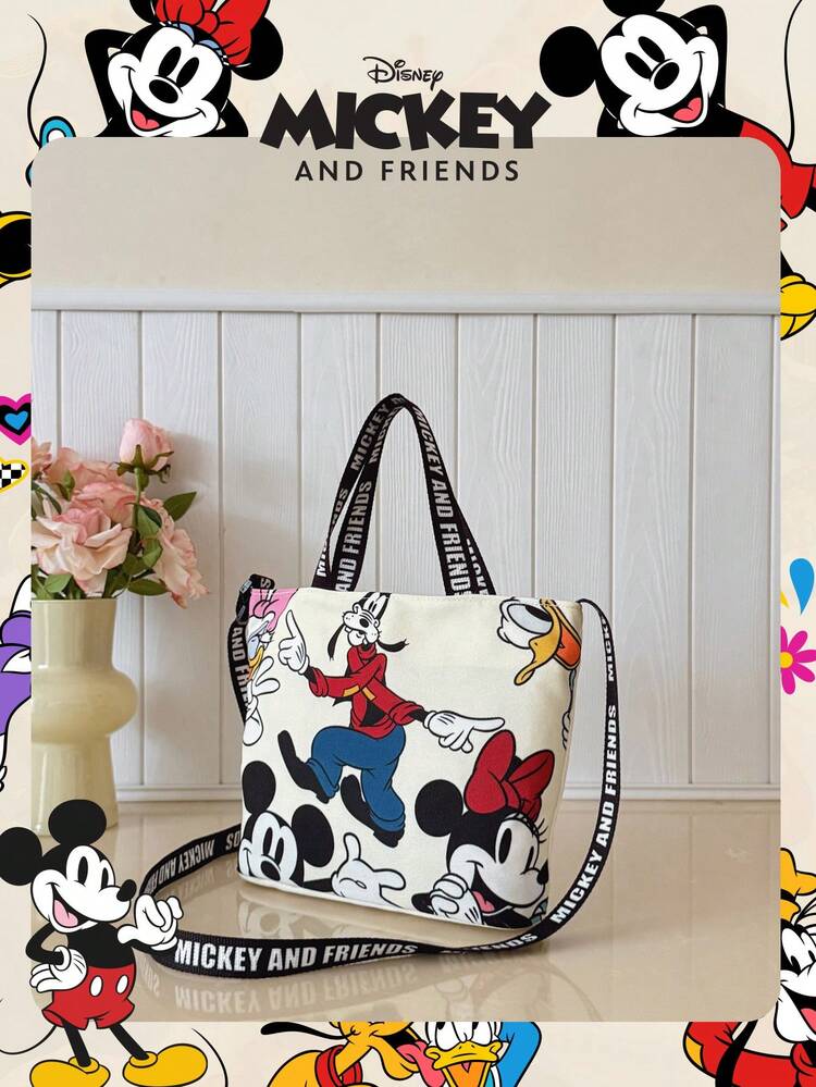 1 pieza Bolsa de caramelos con estampado de Mickey Mouse con licencia oficial de Disney, bolso de mano para niños, bolso de tela con diseño de dibujos animados lindo para niñas, bolso de lona casual para el hombro, conveniente para uso diario y compras - Adecuado para niños/niños/niñas, perfecto para uso diario/compras - Blanco - Añade 8