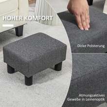 Linen-Look Ottoman Pouf, Modern Footrest, Upholstered Stool For Bedroom Or Living Room, Dark Grey - Dark Grey - View 4