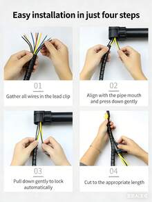 1米可重复使用耐高温电缆套管，保护电线电缆免受宠物抓挠，适用于管道、电线、汽车、船舶和工业电缆管理 - 黑色 - 查看 6