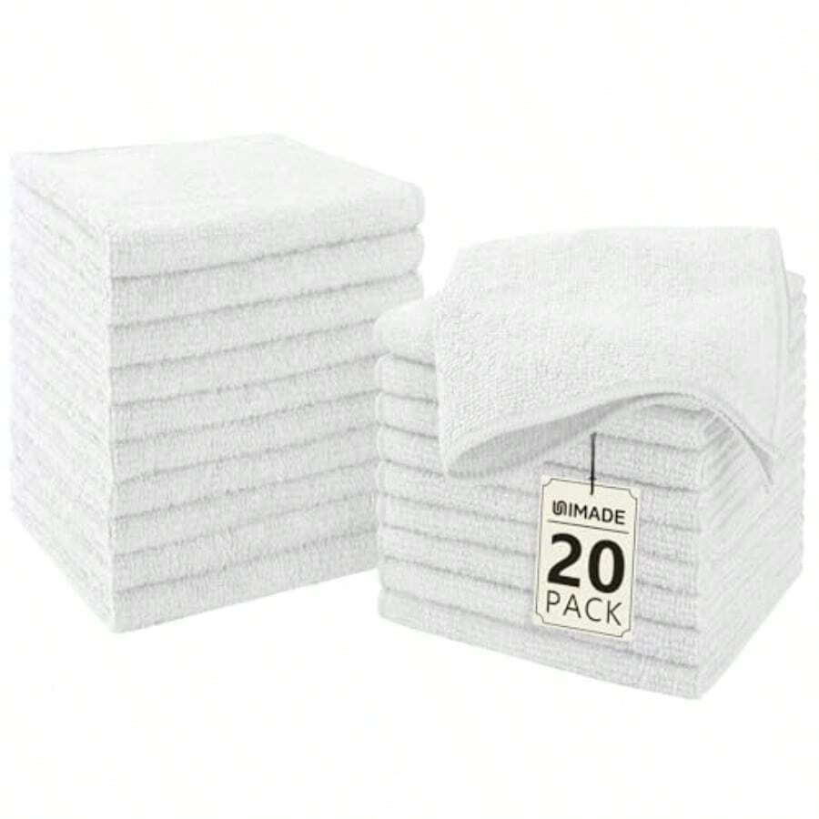 Washcloths - 20 Pack - Face Towels 12" X 12" Highly Soft Wash Cloths And Hand Towels Fast Drying Multi-Purpose Microfiber Cleansing Cloths For Bathroom Hotel Spa And Salon - White - White - View 1