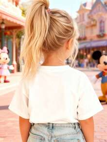 Disney Girls' T-Shirt, Featuring Creative Stitch And Lilo Cartoon Prints. Summer Cotton Crew-Neck Short-Sleeve Tee For Girls, Perfect For Everyday Wear, Vacations, Outdoor Activities, And As A Gift For Children. - 白色 - 查看 3
