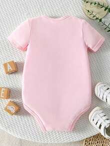 Disney Baby Clothing, Newborn  - Unisex - Disney Stitch And Lilo Creative Cartoon Print - Crawling And Toddling Stage Outfits - Summer Outdoor Casual Crewneck Crawling Coverall With Triangle Hem Design - Summer Essential Item - Fun-Filled - Adorably Cute - Perfect Holiday Gift For Infants And Toddlers - Pink - View 2