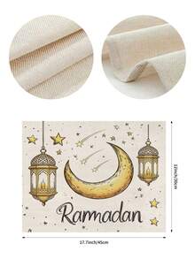 1pc Ramadan Crescent Moon Pattern Table Runner, Ramadan Home Decor Table Runner, Islamic Home Decor, 1pc Table Runner, 4pcs Placemats, 1pc Cushion Cover, 3 Products Available, Home Decor Indoor/Outdoor Party Supplies, Room Decoration. Suitable For Ramadan Home Kitchen Decor And Ramadan Event Party Decoration - Multicolor - View 7