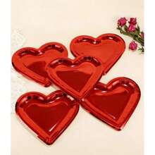 10.47 Inch (Approx. 26.6 Cm) Large Red Heart-Shaped Disposable Paper Plates, Suitable For Mother's Day, Wedding, Birthday Party, Valentine's Day - Red - View 1