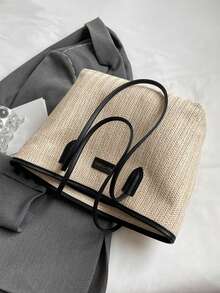 高品质、时尚、简约的女士草编单肩包，经典沙滩休闲手提包，适合度假和日常使用，适合通勤、日常外出、购物和旅行，尤其适合上班族。 - 彩色 - 查看 9