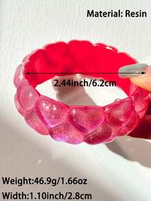 1件不对称圆形树脂手链，亮粉色不对称女士首饰，周年纪念礼物 - 彩色 - 查看 9