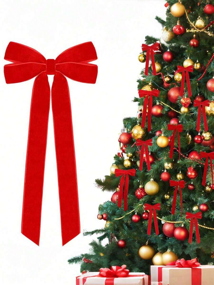 12/6/1 Pcs Christmas Tree Bow Decorations, Holiday Ribbon Gifts Bows, Christmas Gifts, Party Background Decor Bows, Holiday Wreaths, Crafts, Birthday Gift Decor, Christmas Gift Decor, Tabletop Centerpieces, Gift Wrapping Bows. Ideal For Holiday Gift Packaging And DIY Projects. Velvet Ribbon, For Christmas Tree Decoration, Christmas Tree Bows. Valentine's Day Gift Decor - Multicolor - View 1