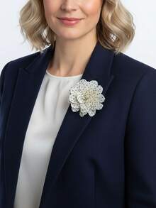 1pc Fashionable & Delicate Black & White Polka Dot Chiffon Fabric Rose Brooch/Corsage, Suitable For Women's Daily Work Outfit Matching - Roses - View 1