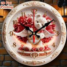 9.8-Inch Wooden Teddy Bear & Wall Clock - Silent Quartz Movement, Vintage Round Non-Ticking Clock Suitable Bedroom, Living Room, - Decor Room, Valentine's Day & (Battery Not Included) - Multicolor - View 1
