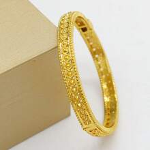 1/4件套实心花朵镂空镀金铜手镯，中东风格，适合日常、节日、派对佩戴 - 金黃色 - 查看 2