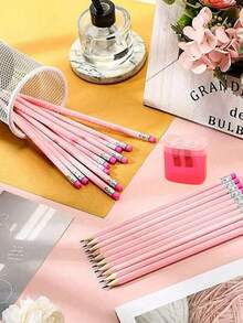 5pcs/10pcs/20pcs Pink Pencils With Erasers, Wooden HB Pencils, Cute Pencils Suitable For School, Art, Office, Drawing, Sketching, Learning, Smooth Writing, Precise Sketching - Durable, Fashionable And Minimalist Stationery, School Supplies, Office Supplies, Back To School Season.