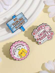 1件/套 “抱歉，我的社交焦虑症说不行”珐琅徽章 哭泣的小鸭 社交聚会幸存者胸针 翻领徽章 珠宝 礼物 送给朋友 - 彩色 - 查看 2