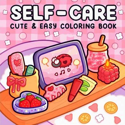 54 Pages - 260g, Self-Care Coloring Book With Healing Vibe, Soft Skin Paper, Sweet Healing Style, Self-Care Supplies Collection Patterns, Pink & Purple Color Scheme, Ladybug Decor Details, Stress Relief Coloring, Suitable For Stationery, School Supplies, Great Gift For Girls, Valentine's Day, New Year