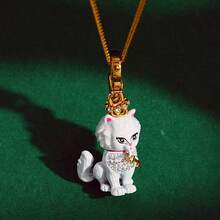 1pc Elegant Enamel Crown & White Cat Pendant Necklace, Hand-Painted Cute Animal Charm, Suitable For Women's Daily Wear - White Kitten Pendant Necklace - View 4