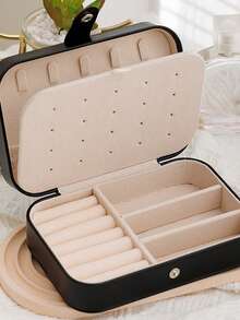 Pu Leather Jewelry Organizer, With Pink Letters A-Z With Rhinestones,Portable Organizer, Zipper Closure&Soft Lining For Organizing Earrings, For Earrings, Rings, Necklaces, Bracelets, Nail Accessories, Perfect Gift For Summer Travel,,Back-To-School Season, Mother's Day,Summer,New Year,Ramadan, Eid, Valentine's Day, Christmas, Or Thanksgiving. - Multicolor - View 3