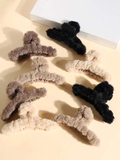 5/6/8/10 st. stora plyschiga hårklämmor, enkla och bekväma, slätsträckta och eleganta frisyraccessoarer, lämpliga för pendling, vardag, semester, modehårklämmor höstmode hårklämmor hösthåraccessoarer luddiga hårklämmor eleganta hårklämmor