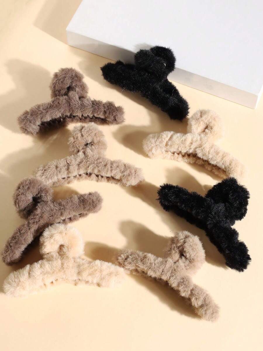 5/6/8/10pcs Oversized Plush Hair Claw Clips, Simple & Comfortable Slouchy Chic Hairstyle Accessories, Suitable For Commute, Casual, Vacation, Fashion Hair Clips Fall Fashion Hair Claw Autumn Hair Accessories Fuzzy Hair Clutch Elegant Clips For Hair - Multicolor - View 1
