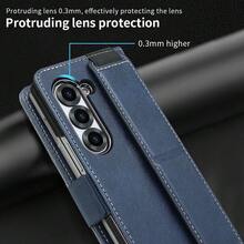 VIETAO Stitched Faux Leather Protective Full Flip Cover Leather Cellphone Case Compatible With Samsung Galaxy Z Fold 5 6 7 Card Slots Shockproof Magnetic Wallet Mobile Phone Case - Blue - View 2