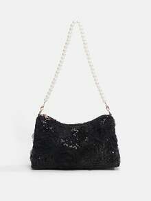 1pc Women's New Fashion Sequin Elegant Shoulder Bag, Pearl Decor Shoulder Bag, Lace Flower Evening Bag, Chain Bag, Coin Purse, Wallet, Suitable For Daily, Party, Travel, Ideal Gift - Multicolor - View 16
