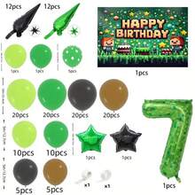 147件套我的世界像素风派对用品套装：乳胶+铝箔材质，绿色格子数字气球，角色横幅，游戏主题，适合儿童生日派对，营造沉浸式庆祝氛围 - 彩色 - 查看 18