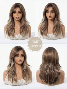 20英寸中长棕色假发，渐变色合成纤维，耐热纤维，适合女性日常及派对佩戴 - 漸層棕色 - 查看 6