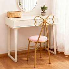 Light Pink & Dark Pink Butterfly Chair, Butterfly-Shaped Vanity Chair With Soft Cushion For Makeup Desk, Elegant Dining Chair, Accent Chair For Bedroom & Living Room, Gold Iron Frame, 220LBS Capacity - Leather Pink - 查看 1