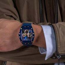 Guess 男士时尚商务休闲三眼多功能方形表盘硅胶表带石英表 GW0203G7 - 藍色 - 查看 6