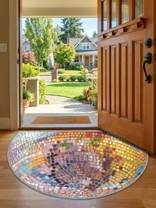 1pc Washable Semi-Circle Entrance Mat - Colorful Disco Ball Pattern, Washable Velvet Surface, Non-Slip Dotted Plastic Bottom, 4 Size Options, Suitable For Entryway, Bedroom And Bathroom, Bestselling And Well-Reviewed Semi-Circle Entrance Mat With Non-Slip Bottom - Multicolor (New) - View 5