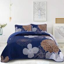 3 Pieces Floral Pattern Quilts Queen King Size Coverlet Set Lightweight Bedspread With 2 Pillowcases For All Season Soft Microfiber Reversible Bedding Quilt Set Home Bed Room Bedroom Decor Quilt Set, Gifts For Wedding/Christmas/Halloween/Housewarming - 棕色/海軍藍-0711 - 查看 12