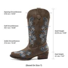 Women's Cowboy Cowgirl Western Mid Calf Boots Square Toe Embroidered Stitched Pull On Low Chunky Heel For Country Country Music Festival Party Coffee Brown Boots - Cà phê nâu - Xem 2