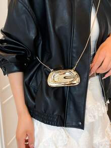 Mini Fashionable Versatile Solid Color New Chain Shoulder Bag, Casual Minimalist Asymmetrical Small Handbag For Women, Suitable For Clutch, Cosmetic, Earphone, Gift Box , Valentines Gifts, Wedding, Party Bags, Graduation - 金色 - 查看 5