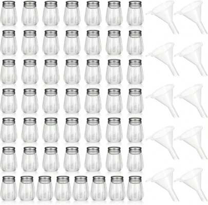Potchen 100 Pcs Cube Shape Mini Salt And Pepper Shakers Bulk 0.5 Oz Small Cube Glass Spice Shaker With Plastic Mini Funnels For Wedding Kitchen Restaurant Travel Camp Party (Gold)