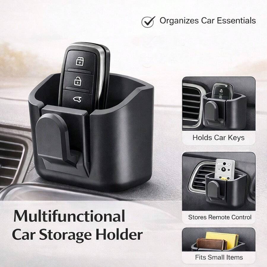 Car Center Console Organizer, Multifunctional Dashboard Storage Box With Adhesive For Car Keys, Remote Control, Cards, Receipts, Small Items – Fits Most Vehicles, No Drilling Required