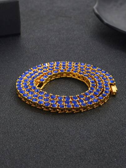 Fashionable Hip-Hop Colorful Tennis Chain Necklace, Suitable For Men's Daily Wear, Party, Street Rap Accessories