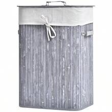 Laundry Basket With Lid, 72L Foldable Laundry Hamper, Washable Bamboo Laundry Bag With Handles, Grey, 40x30x60cm