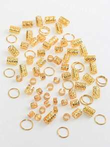 80 piezas Juego de anillos de color dorado para rastas, diseño de trenzado, accesorios para el cabello ajustables para mujeres y niñas - Kaneko - Ver 2