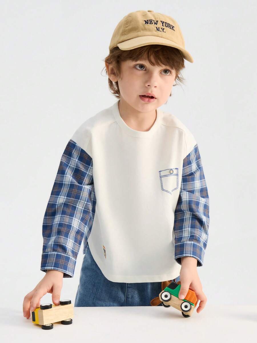 Balabala Boys Long Sleeve T-Shirt, Crew Neck Casual, Comfort Fit, Durable Fabric, Spring Everyday Wear - Off-white - View 1